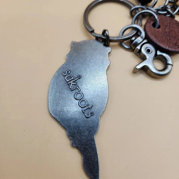 Sakroots Metal Owl & Tassels Bag Purse Charm Green Blue Purple 2 Inch - New - Picture 3 of 4